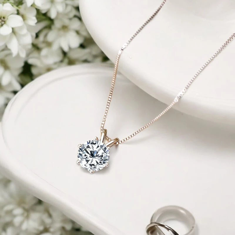 Luxury 3.0 Carat Round Cut Moissanite Pendant Necklace - Ornalux