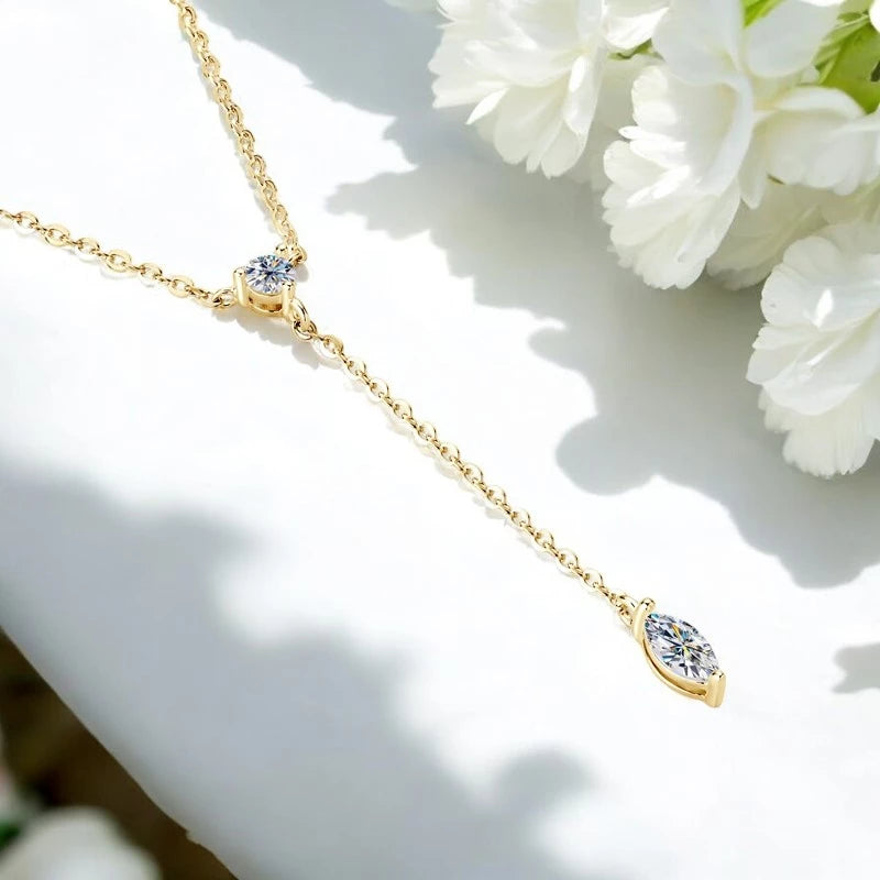 Marquise Cut Y-Shape Moissanite Necklace - Ornalux