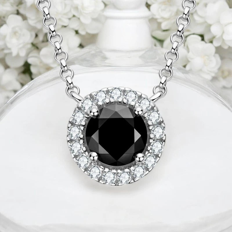 Vintage Black Round Cut Moissanite Halo Pendant 1 Carat - Ornalux