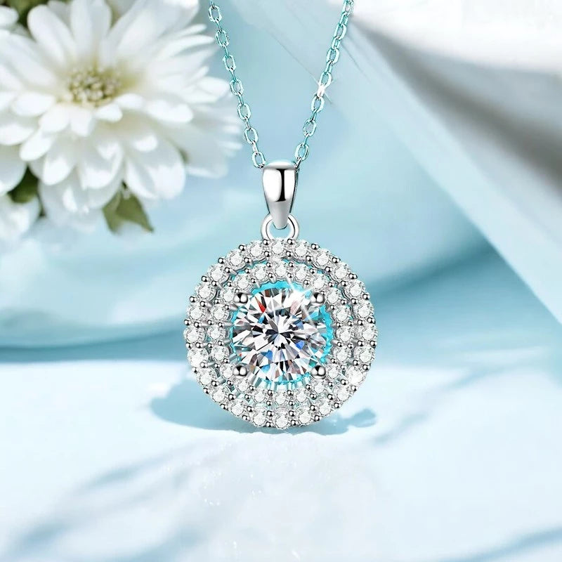 2CT Luxury D Color Moissanite Necklace - Sparkling Round Pendant - Ornalux