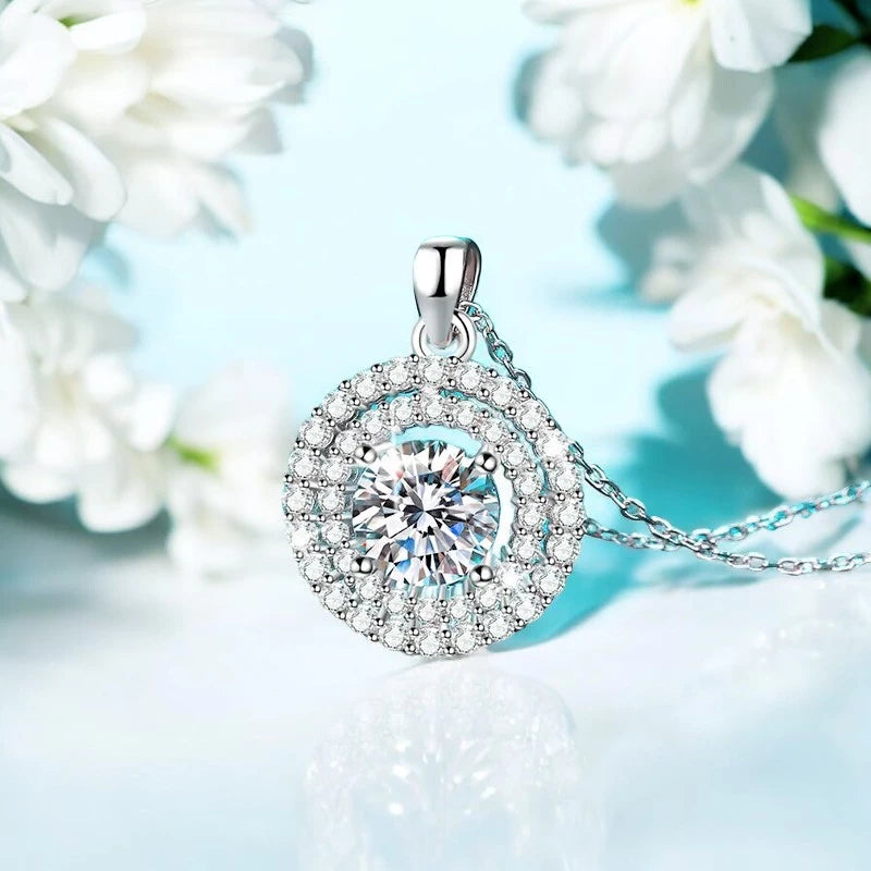 2CT Luxury D Color Moissanite Necklace - Sparkling Round Pendant - Ornalux