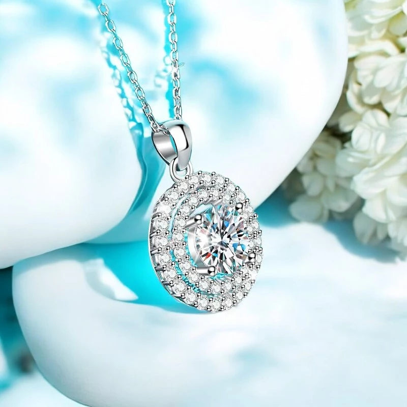 2CT Luxury D Color Moissanite Necklace - Sparkling Round Pendant - Ornalux