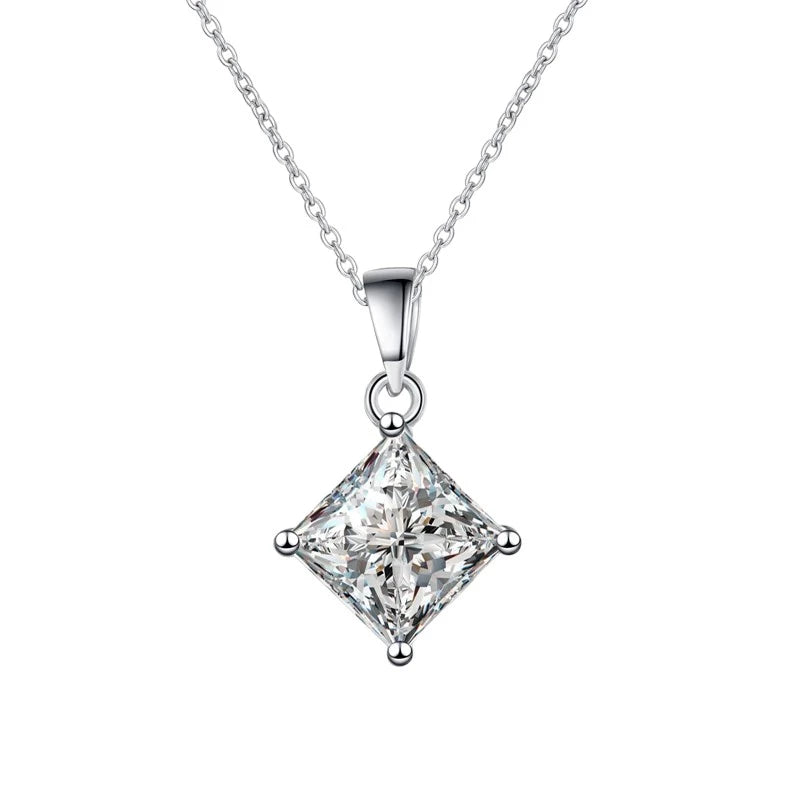 2CT Princess Cut Certified Moissanite Necklace - Ornalux