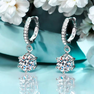 Sparkling White Gold Moissanite Drop Earrings - Ornalux