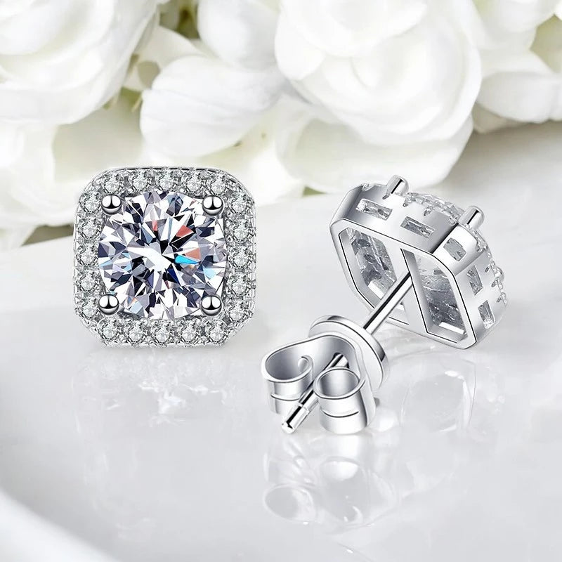 Luxury White Gold 1CT Moissanite Stud Earrings - Ornalux