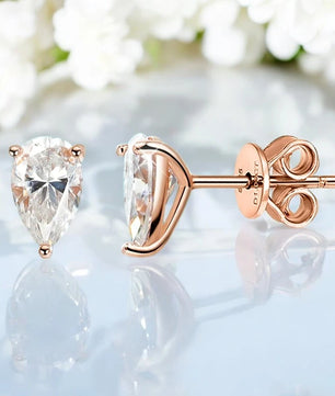 Certified Moissanite Stud Earrings - Pear Cut - Ornalux