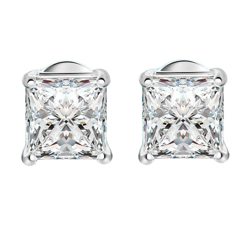 Princess Cut Moissanite Stud Earrings 925 Silver Jewelry - Ornalux