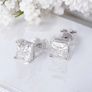 Princess Cut Moissanite Stud Earrings 925 Silver Jewelry - Ornalux