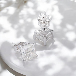 Princess Cut Moissanite Stud Earrings 925 Silver Jewelry - Ornalux