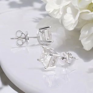 Princess Cut Moissanite Stud Earrings 925 Silver Jewelry - Ornalux