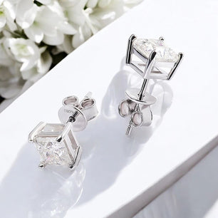 Princess Cut Moissanite Stud Earrings 925 Silver Jewelry - Ornalux