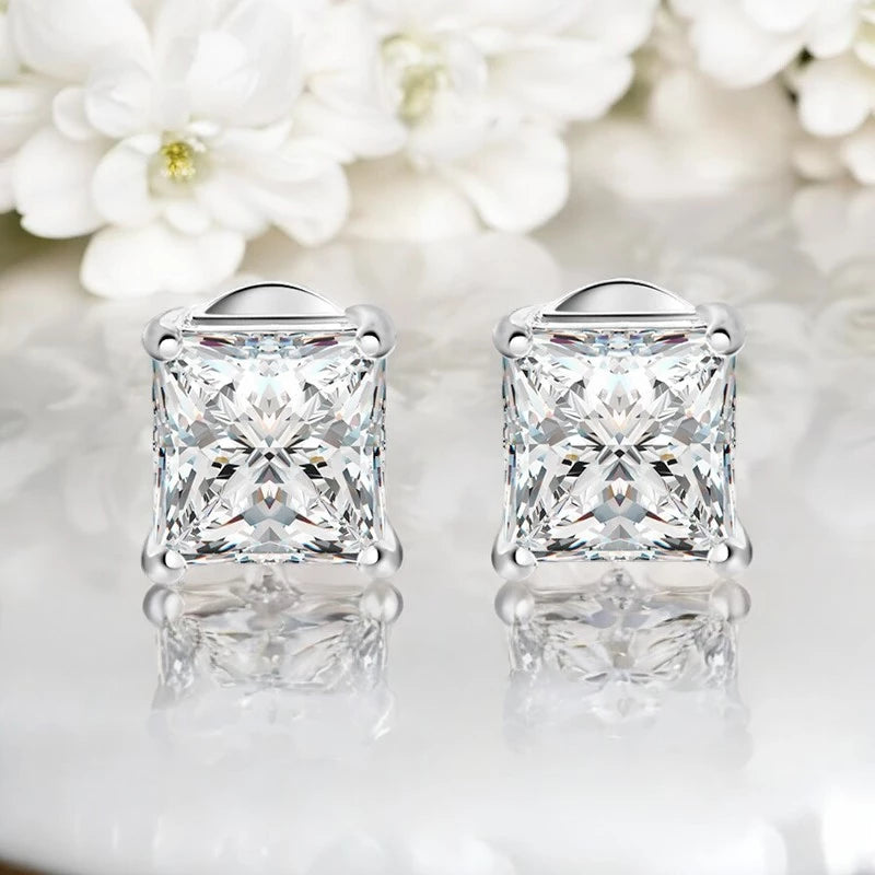 Princess Cut Moissanite Stud Earrings 925 Silver Jewelry - Ornalux