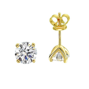 Sterling Silver Moissanite Stud Earrings - 18k Gold Plated - Ornalux