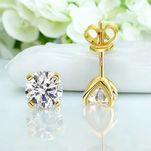 Sterling Silver Moissanite Stud Earrings - 18k Gold Plated - Ornalux