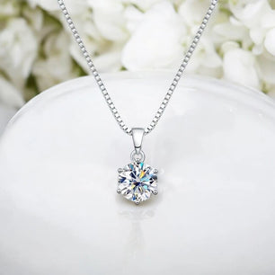 2CT Real Moissanite Pendant Necklace 6 Prong - Ornalux