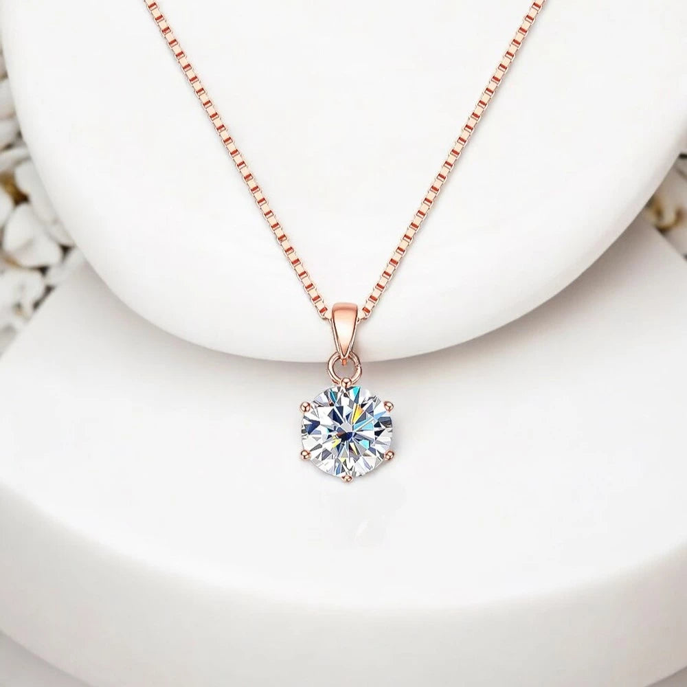 2CT Real Moissanite Pendant Necklace 6 Prong - Ornalux