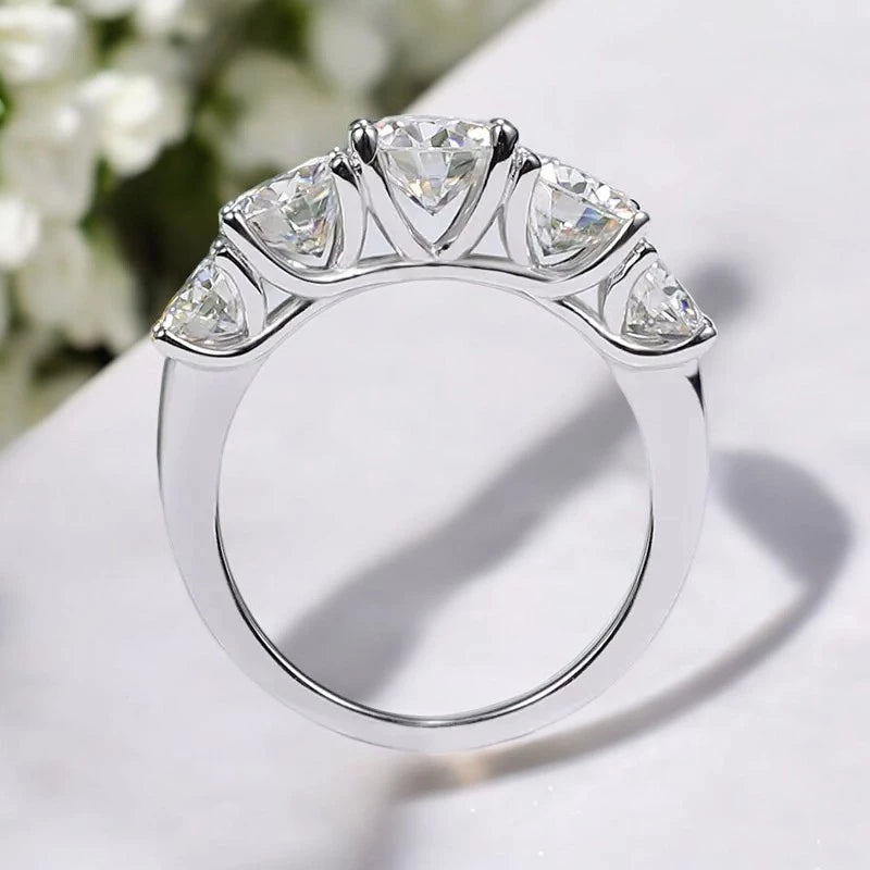 Sparkling 3.6CT Moissanite Ring 5-Stone Wedding Band - Ornalux