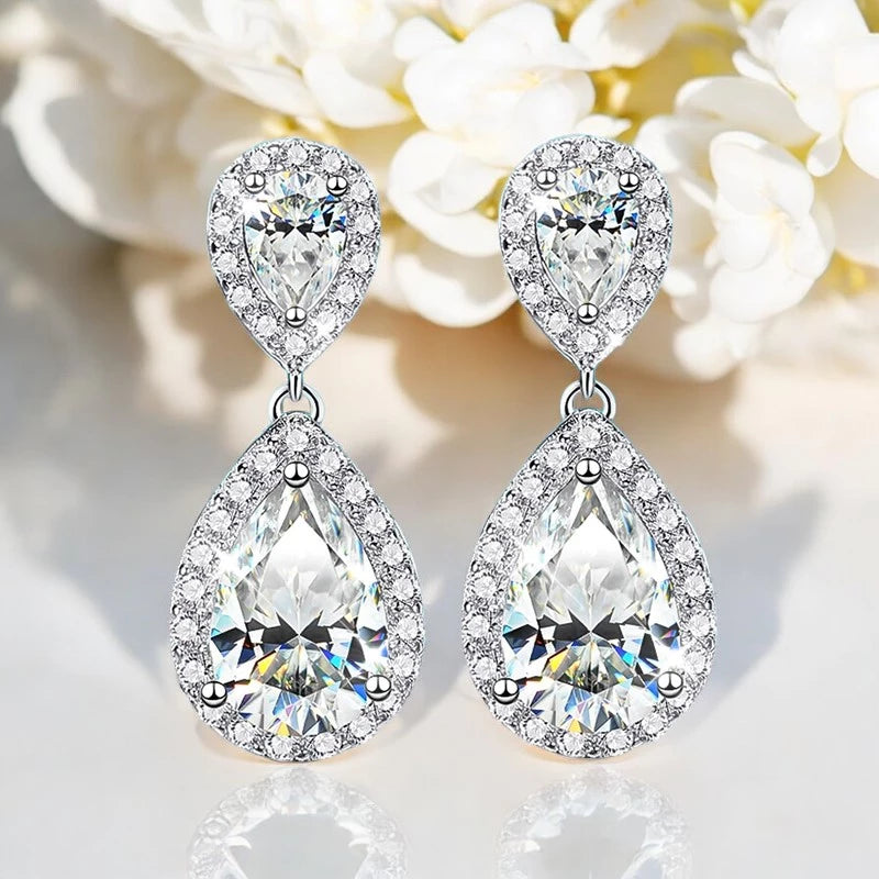 4.17Cttw Moissanite Drop Earrings Pear Cut - Ornalux