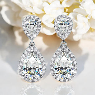 4.17Cttw Moissanite Drop Earrings Pear Cut - Ornalux