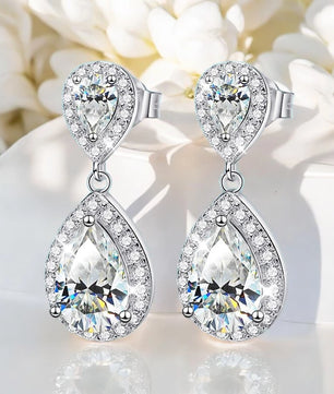 4.17Cttw Pear Cut Moissanite Drop Earrings - Ornalux