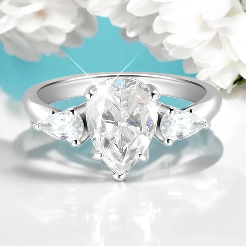 2CT Pear Cut Flawless Moissanite Ring - Ornalux