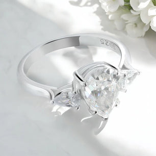 2CT Pear Cut Flawless Moissanite Ring - Ornalux