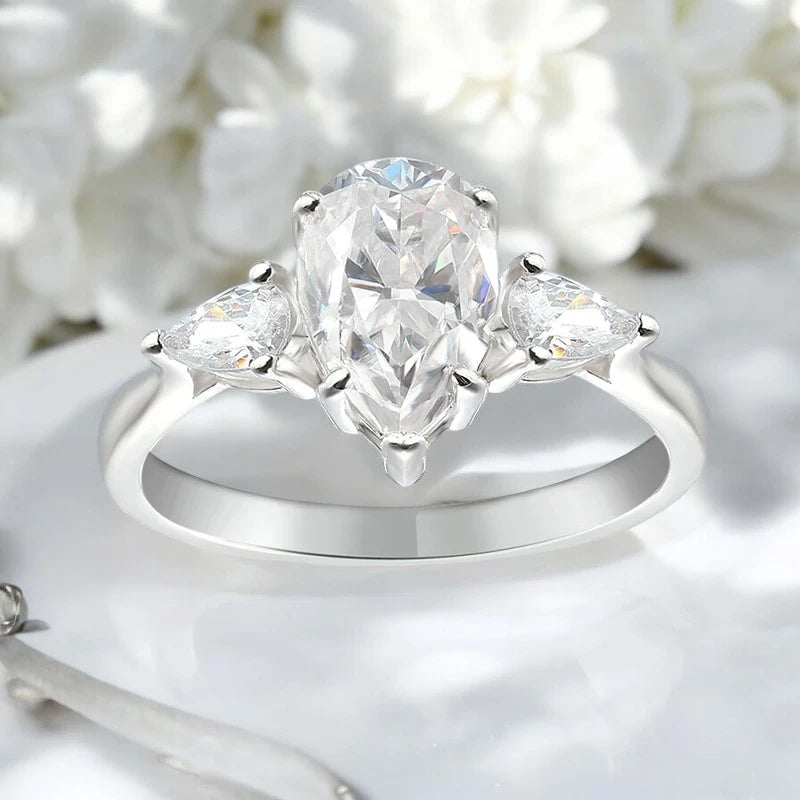 2CT Pear Cut Flawless Moissanite Ring - Ornalux