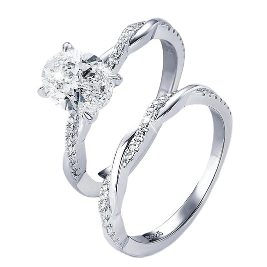 Certified 2Ct D Color Oval Cut Moissanite Bridal Ring Set - Ornalux