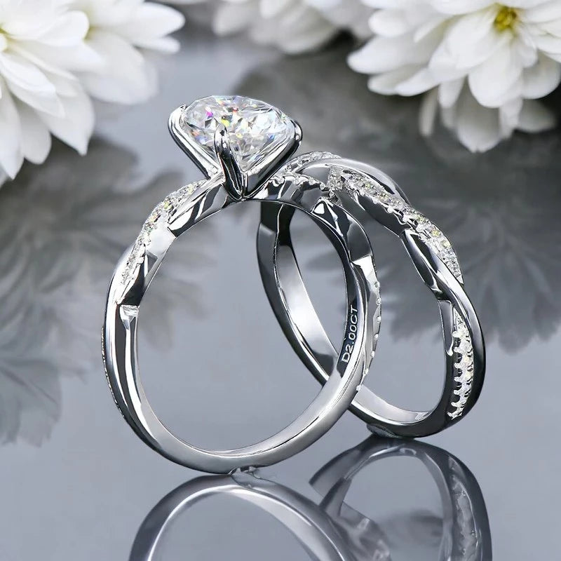 Certified 2Ct D Color Oval Cut Moissanite Bridal Ring Set - Ornalux