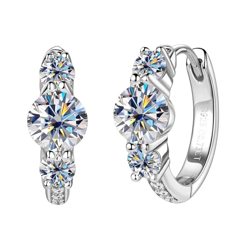 3-Stones Moissanite Hoop Earrings - Ornalux
