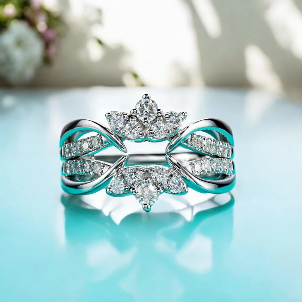 Moissanite Wedding Band Set - Crown Bridal Ring - Ornalux