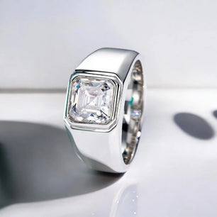 Luxury 3ct Asscher Cut Moissanite Men's Ring - Ornalux