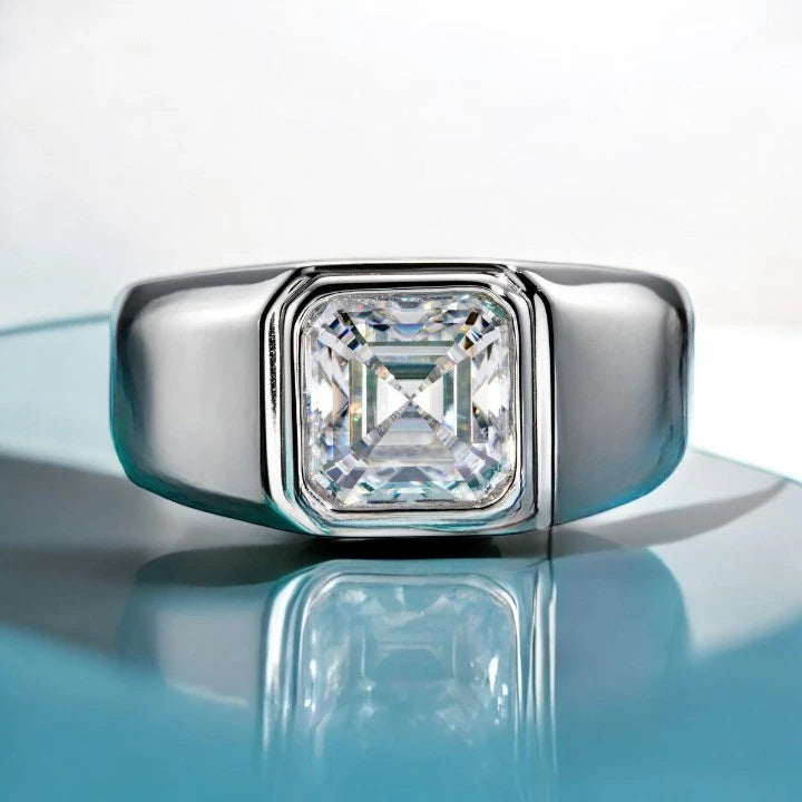 Luxury 3ct Asscher Cut Moissanite Men's Ring - Ornalux