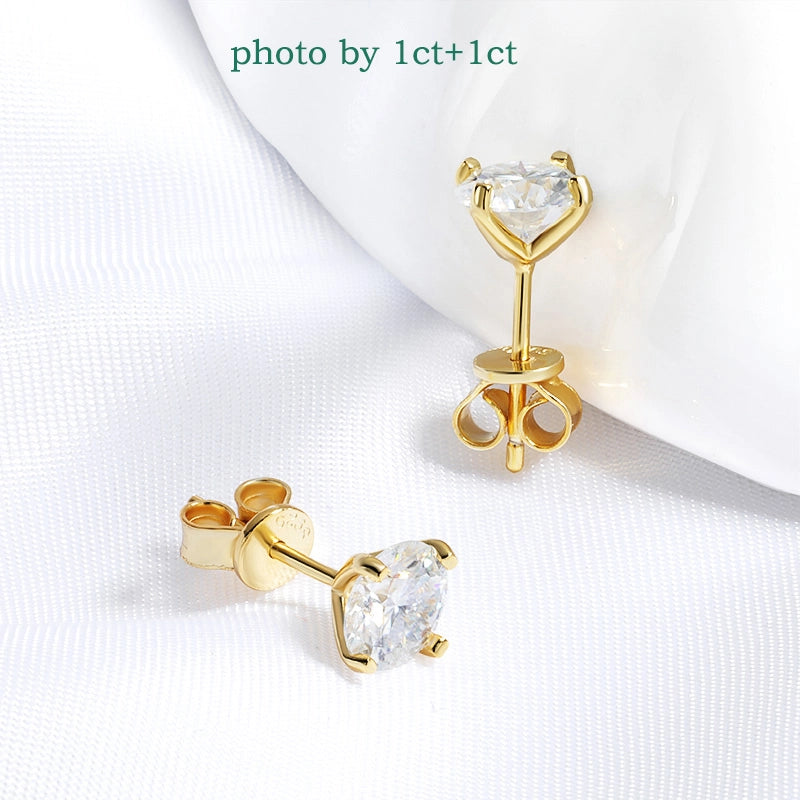 Sterling Silver Moissanite Stud Earrings - 18k Gold Plated - Ornalux