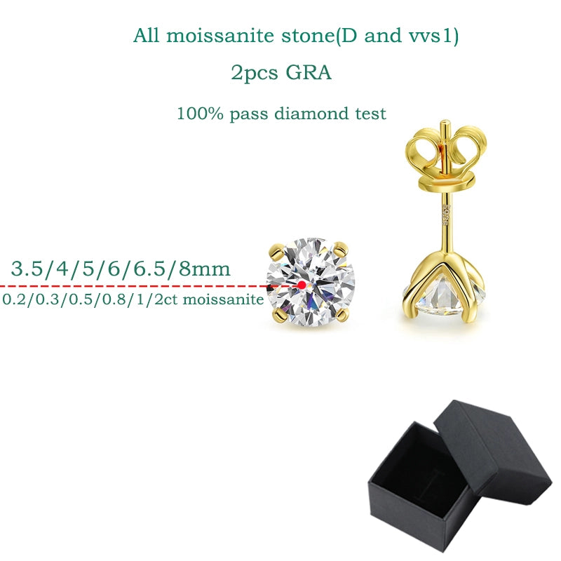 Sterling Silver Moissanite Stud Earrings - 18k Gold Plated - Ornalux