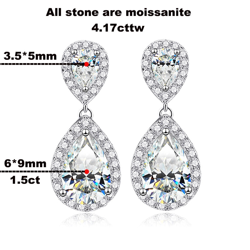 4.17Cttw Moissanite Drop Earrings Pear Cut - Ornalux