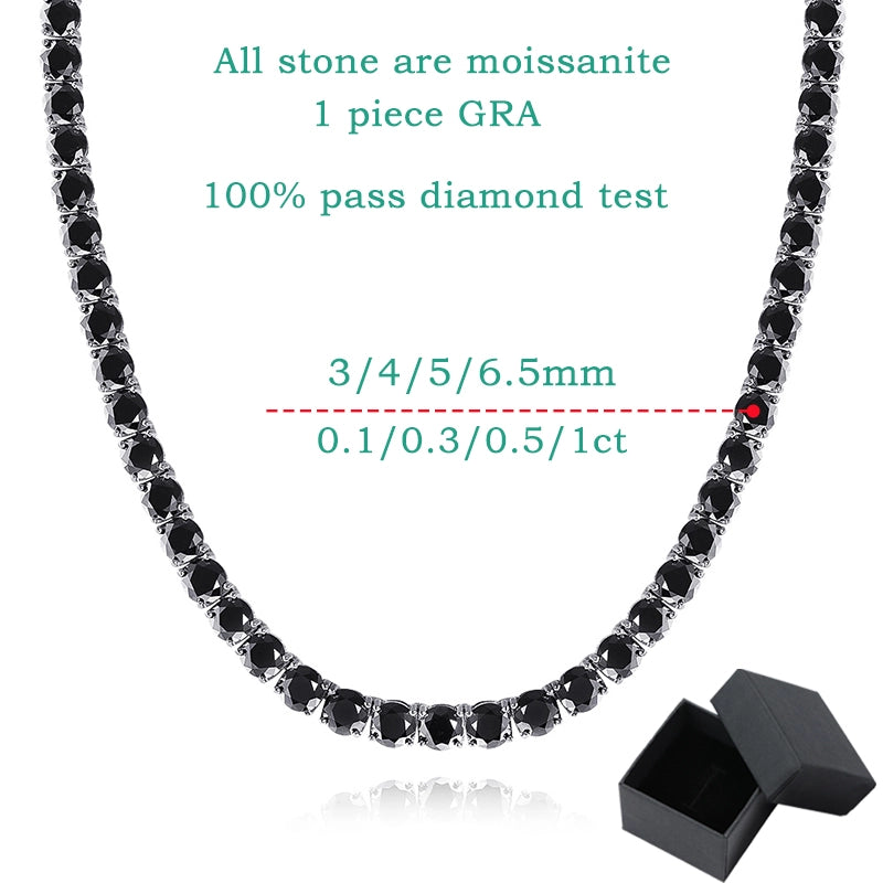 Black Moissanite Tennis Necklace 3-6.5mm - Ornalux