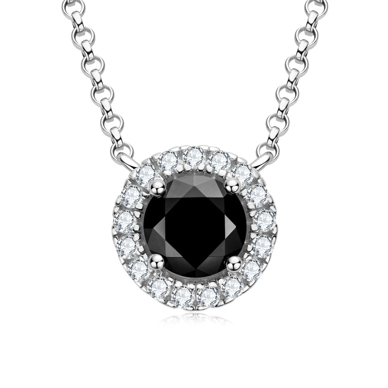 Vintage Black Round Cut Moissanite Halo Pendant 1 Carat - Ornalux