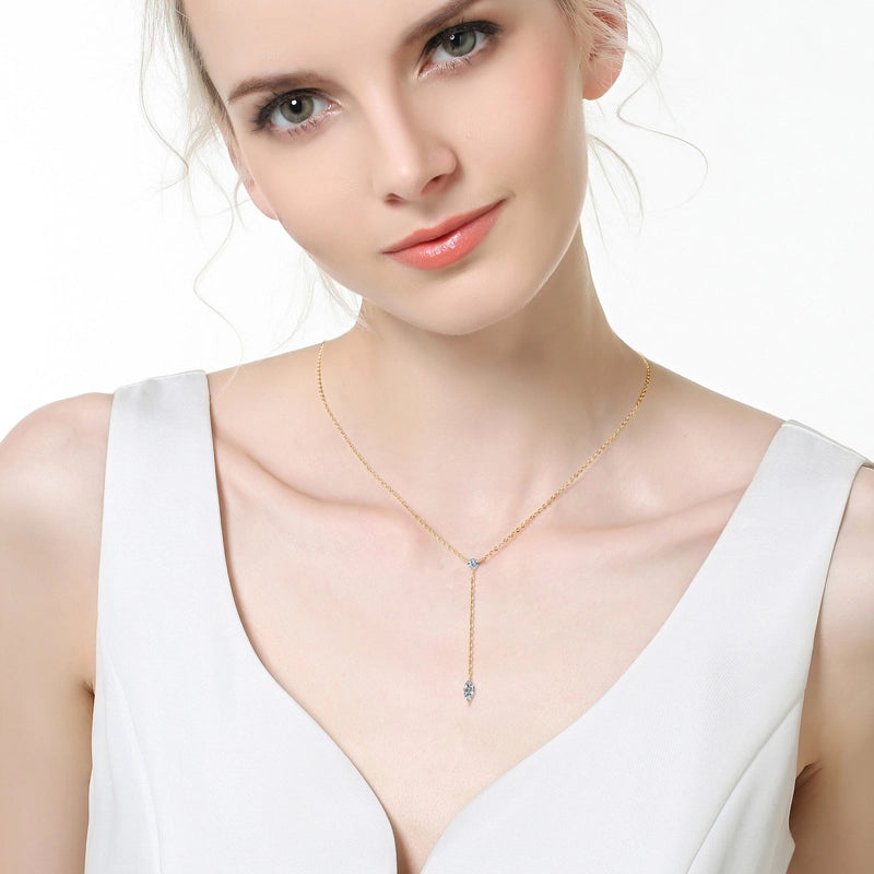 Marquise Cut Y-Shape Moissanite Necklace - Ornalux