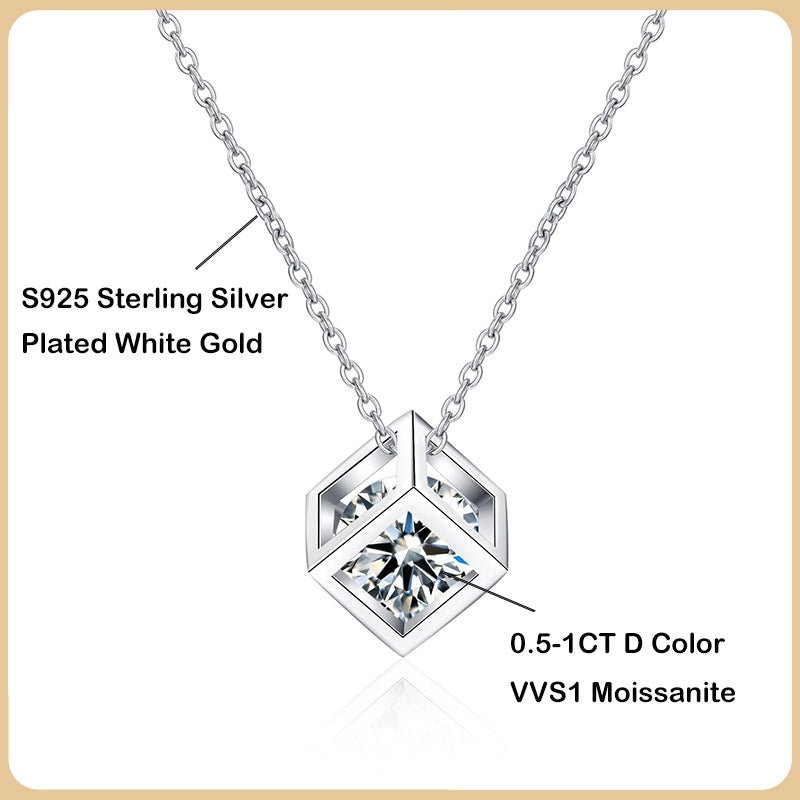 Real S925 Sterling Silver Moissanite Pendant Necklace - Ornalux