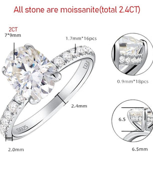2.4Cttw Oval Cut Moissanite Wedding Ring - Ornalux
