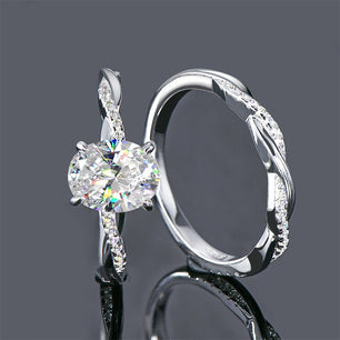 Certified 2Ct D Color Oval Cut Moissanite Bridal Ring Set - Ornalux