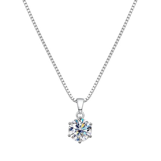 2CT Real Moissanite Pendant Necklace 6 Prong - Ornalux