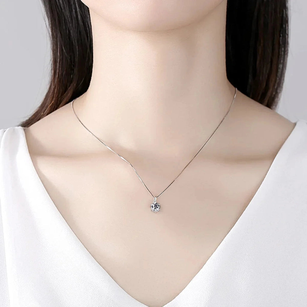 2CT Real Moissanite Pendant Necklace 6 Prong - Ornalux