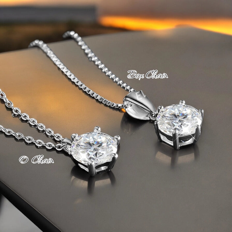 2CT Real Moissanite Pendant Necklace 6 Prong - Ornalux