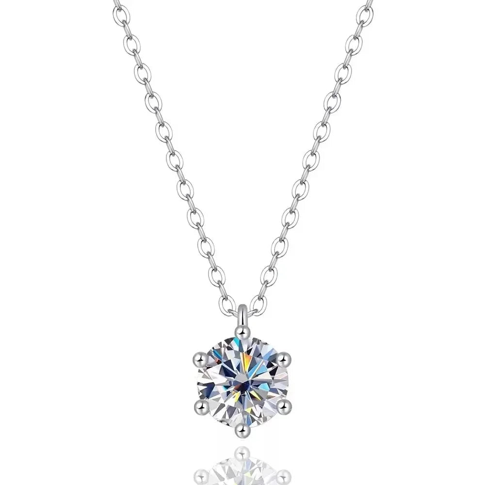 2CT Real Moissanite Pendant Necklace 6 Prong - Ornalux