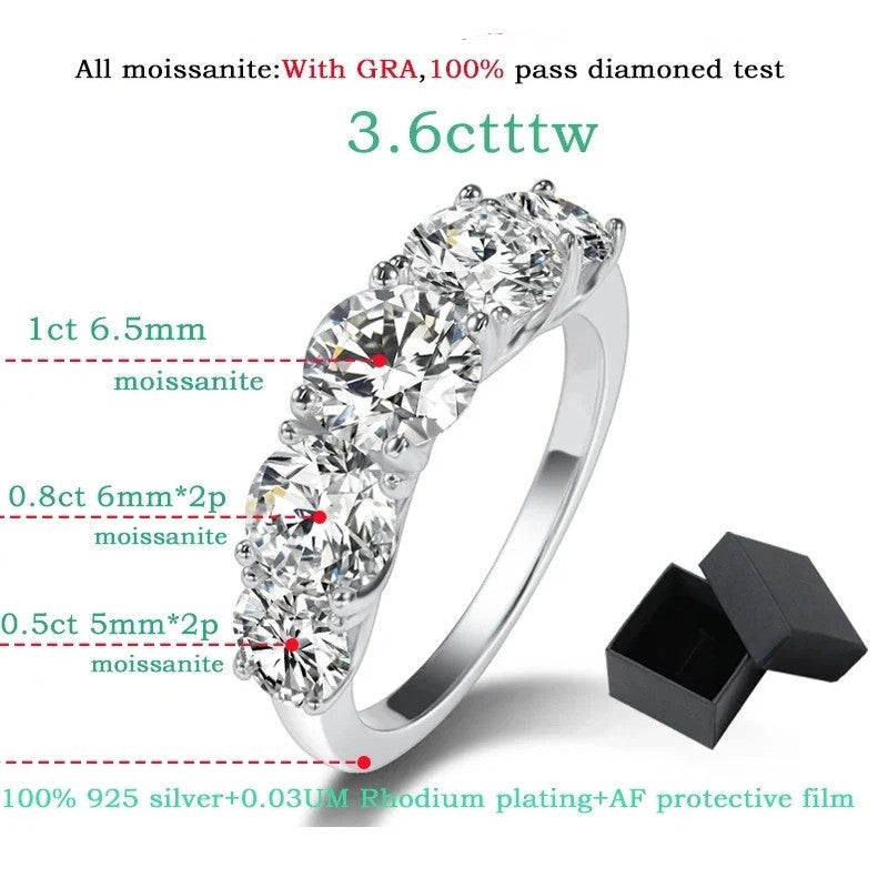 Sparkling 3.6CT Moissanite Ring 5-Stone Wedding Band - Ornalux