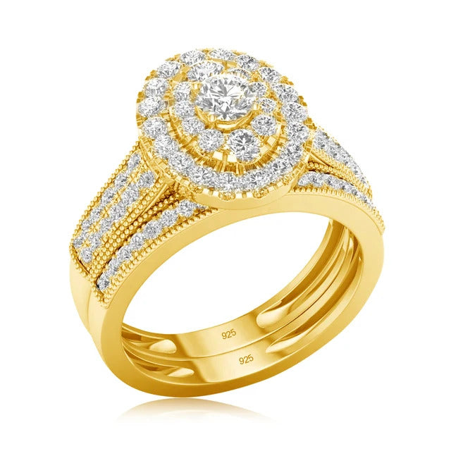 Luxury Moissanite Rings Set - Yellow Gold Bridal Jewelry - Ornalux