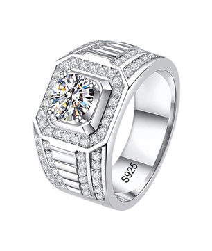 Men's Sterling Silver Moissanite Wedding Ring - GRA Certified - Ornalux