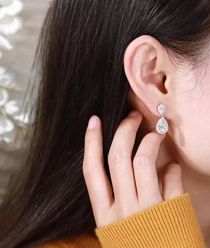 4.17Cttw Pear Cut Moissanite Drop Earrings - Ornalux